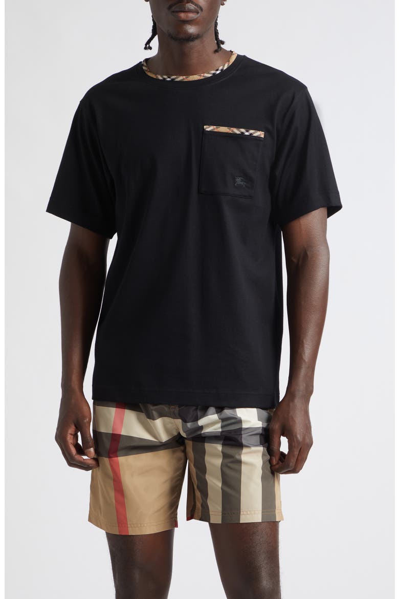 Ryan Check Trim Pocket T-Shirt, Main, color, BLACK