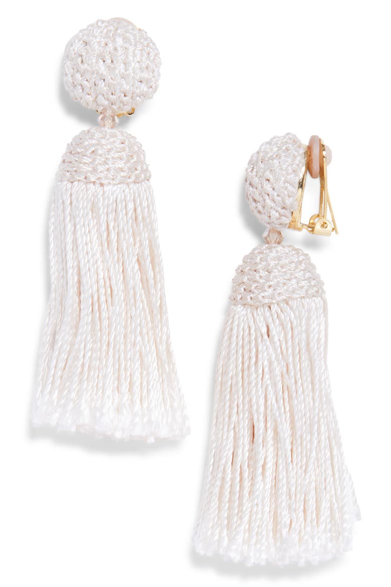 Short Tassel Rope Earrings, Main, color, NATURAL SILK