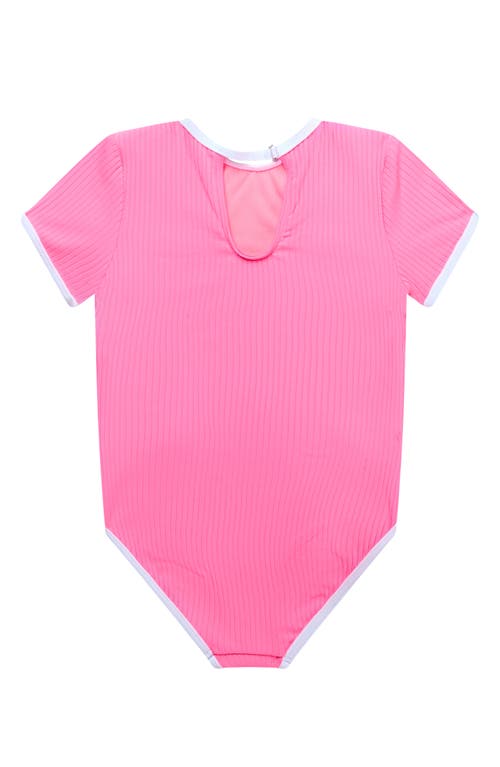 Shop Beach Lingo Kids' Coco Belted Short Sleeve One-piece Swimsuit In Watermelon