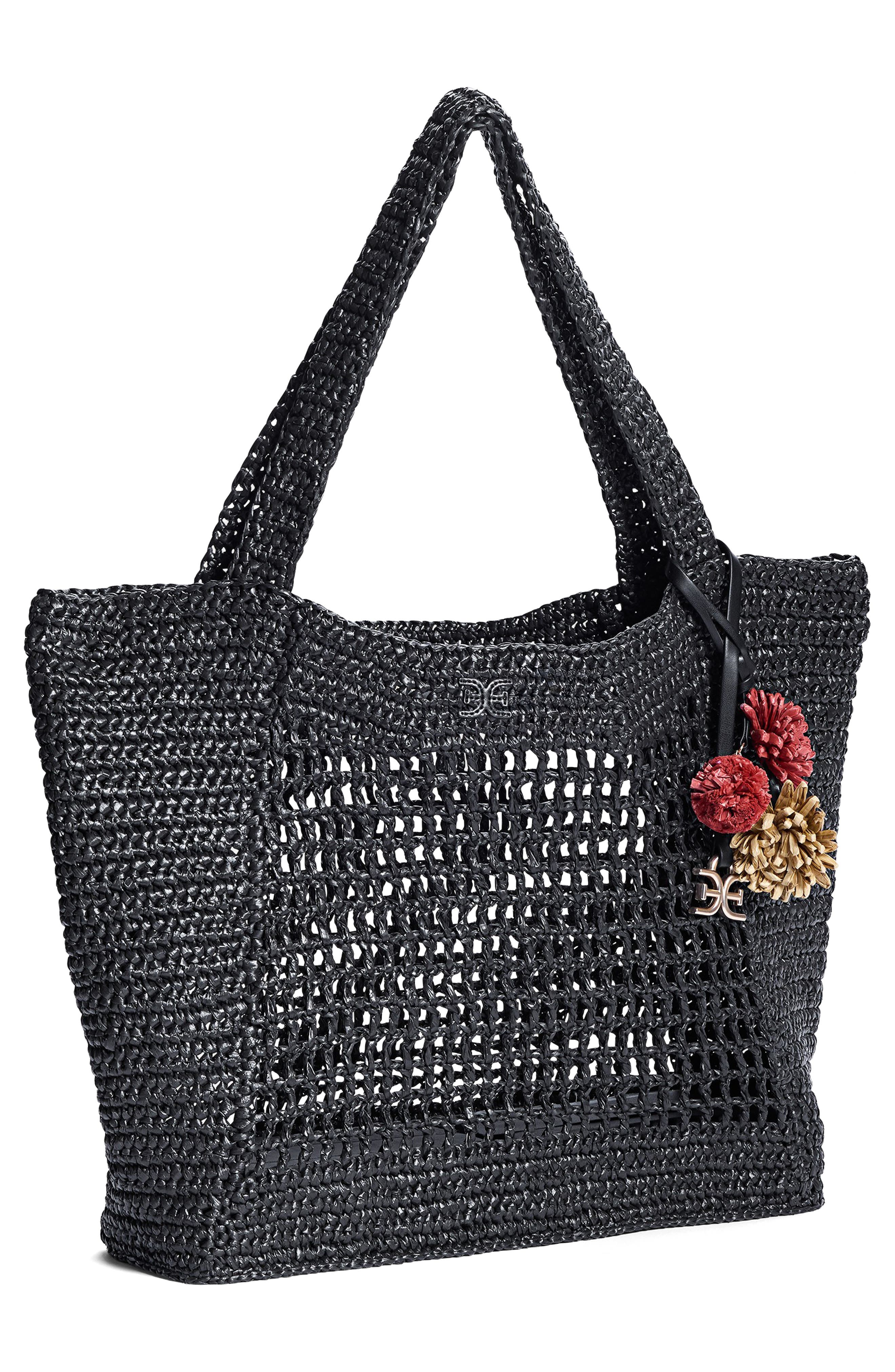 Sam Edelman Marcie Open Weave Raffia Tote, Alternate, color, Black