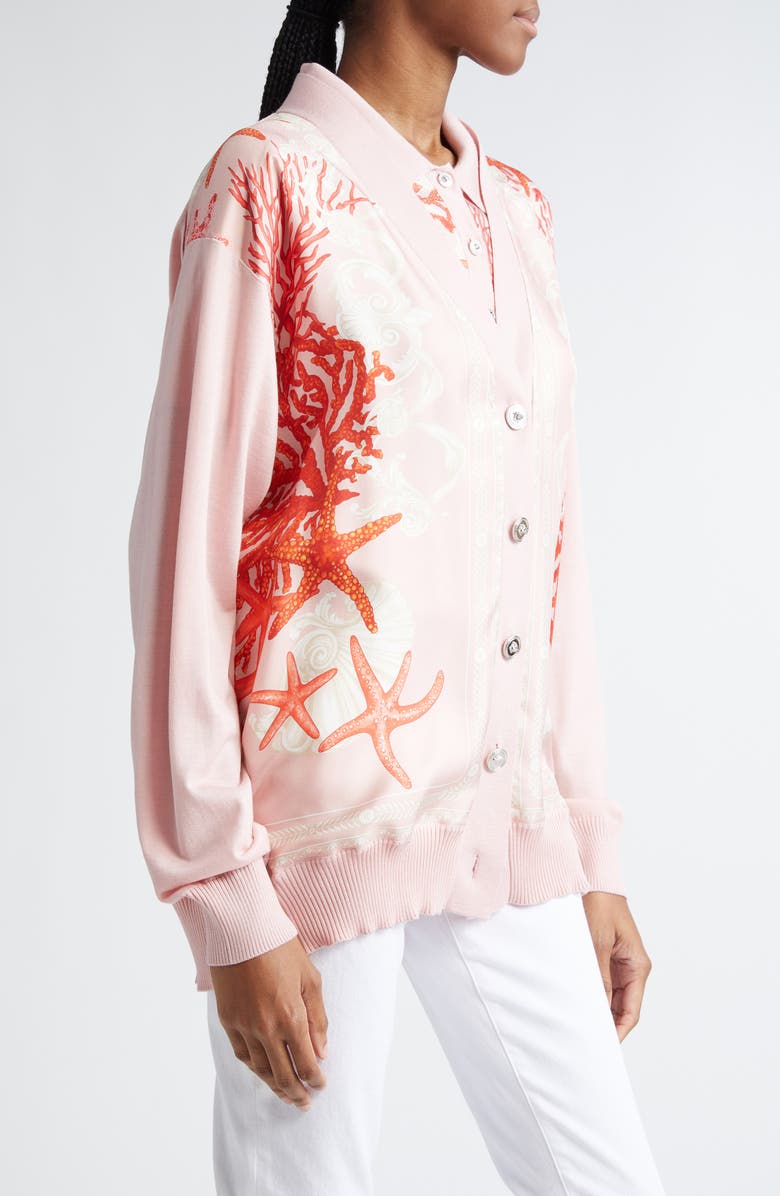 Versace La Vacanza Print Mixed Media Silk Twill & Virgin Wool Blend Cardigan, Alternate, color,
