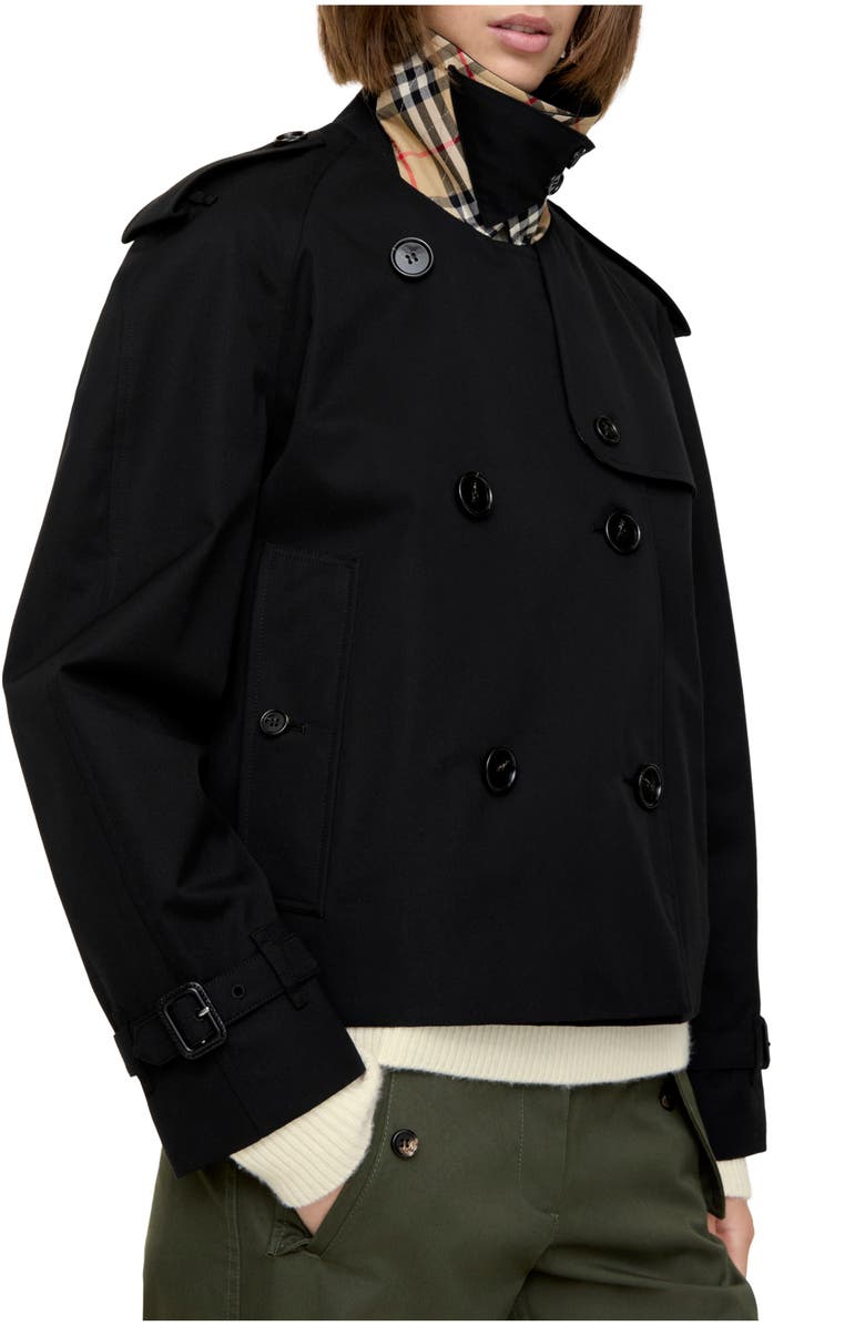 Burberry Cropped Tropical Gabardine Mayfair Trench Jacket, Main, color, Black