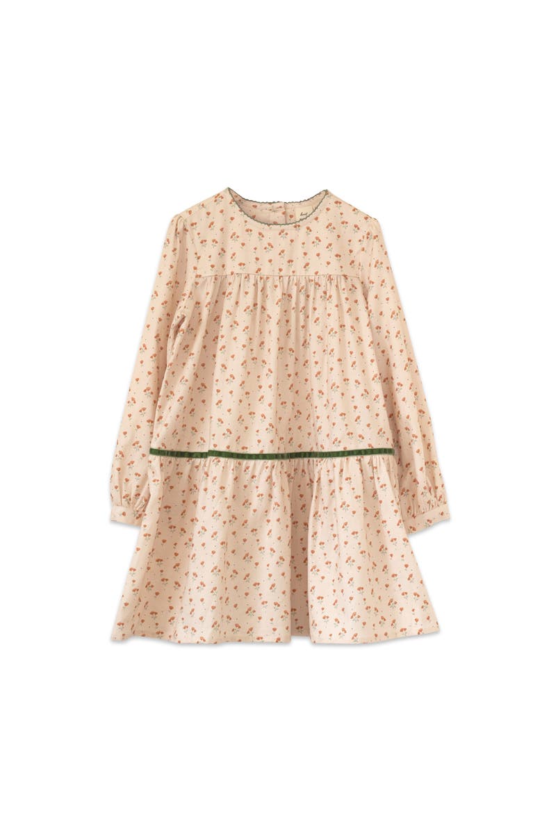 Piper Tiered Dress with Velvet Trim, Main, color, Beige Petals