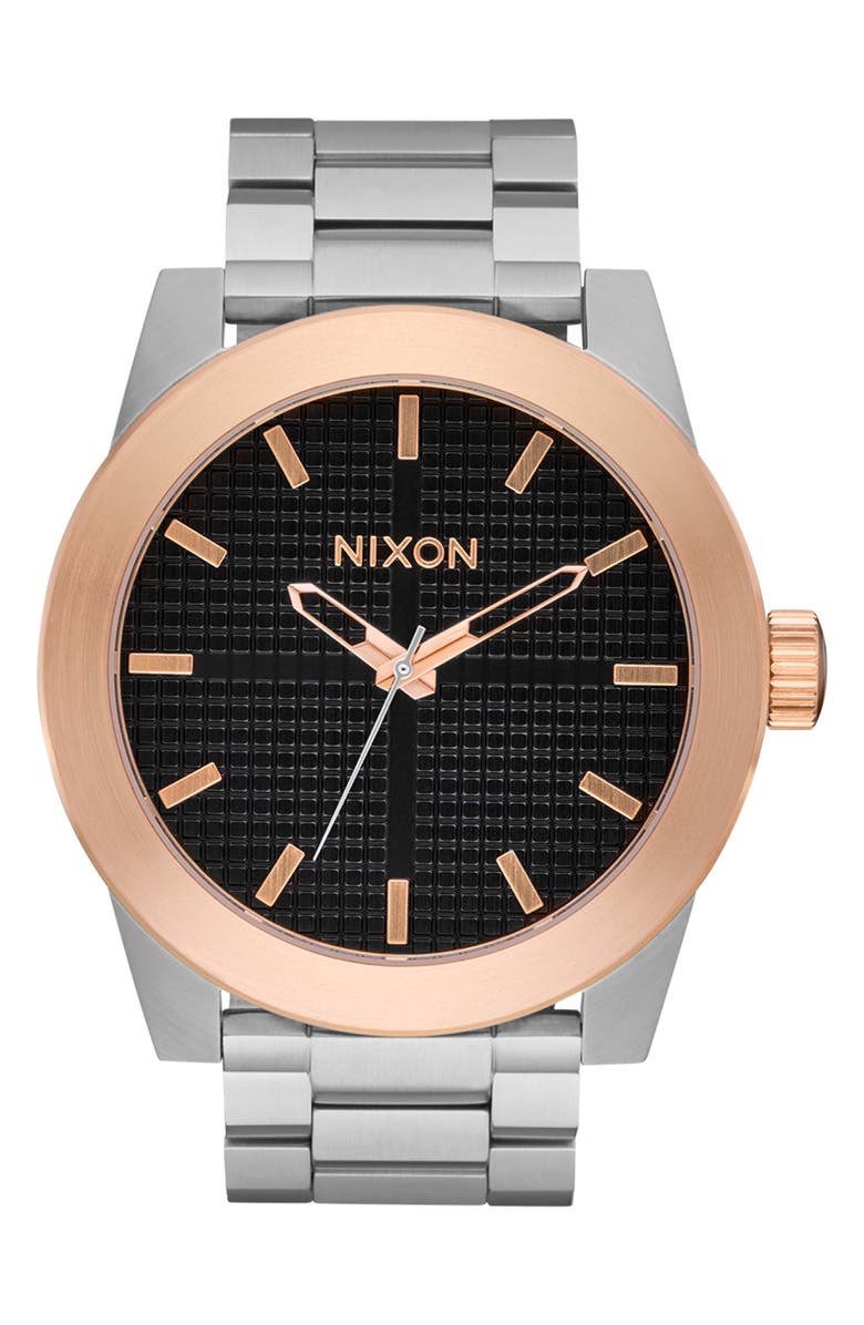 Nixon Corporal Two-Tone Bracelet Watch, 48mm, Main, color, Silver / Rose Gold / Black