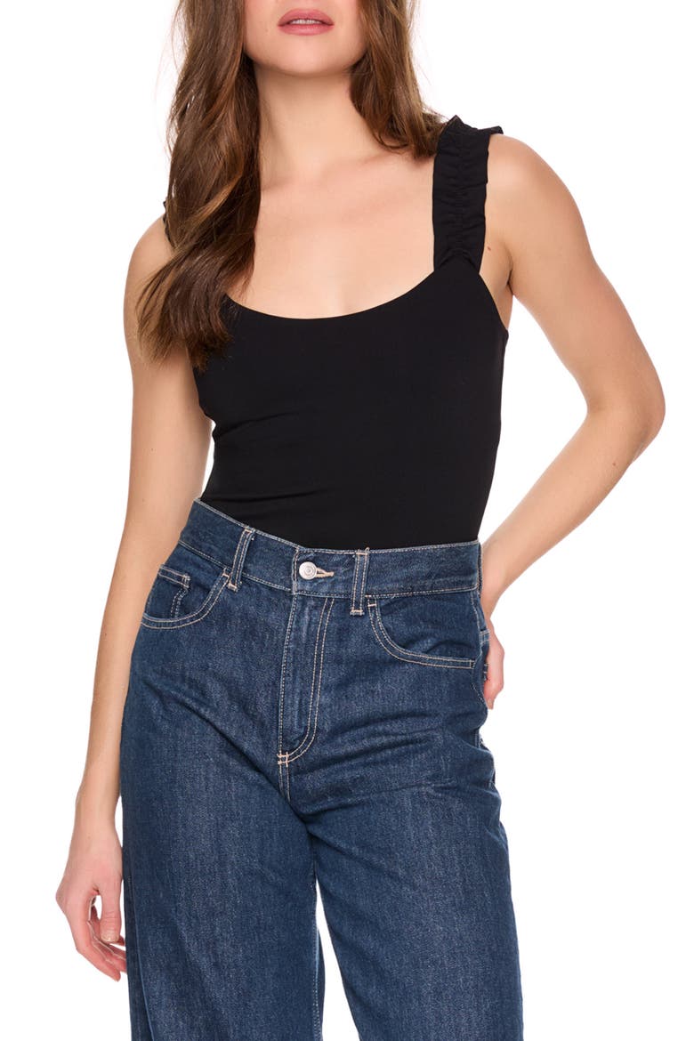 Ruffle Strap Tank Top, Main, color, BLACK