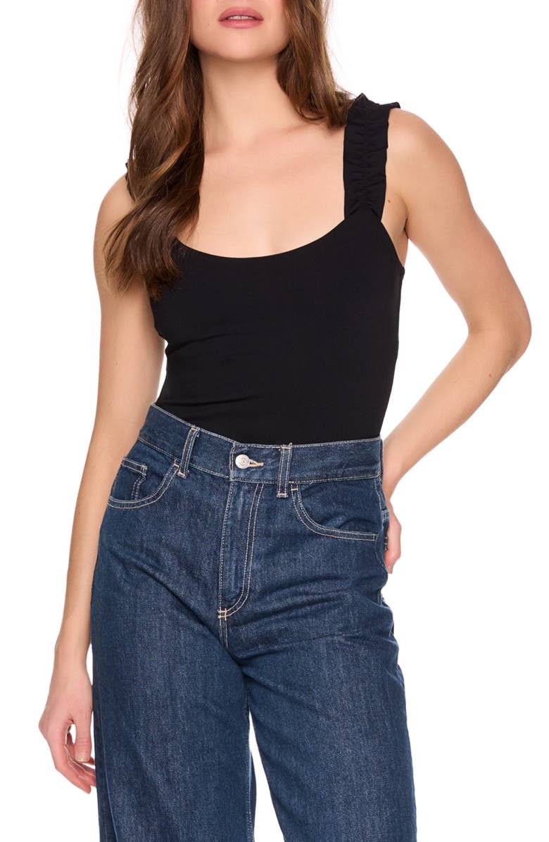 Susana Monaco Ruffle Strap Tank Top, Main, color, Black