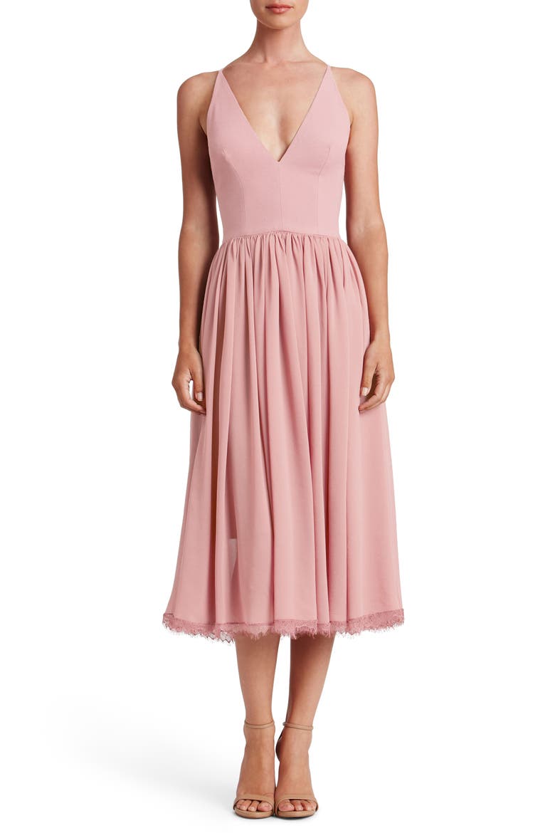 Alicia Mixed Media Midi Dress, Main, color, BLUSH