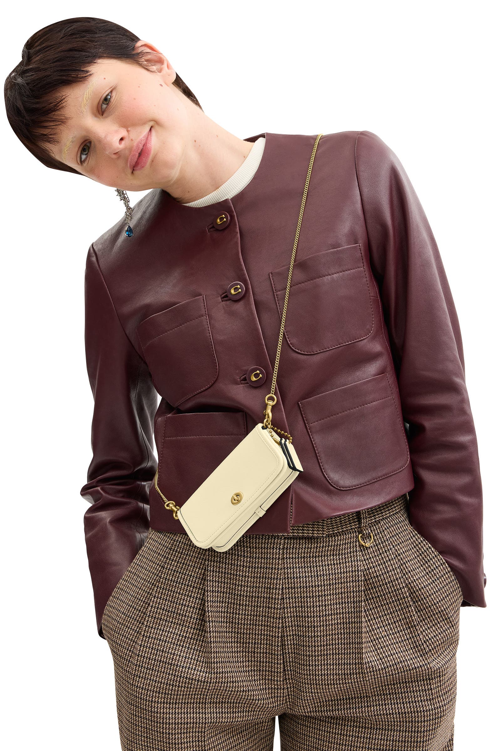 Dinky 14 Leather Crossbody Bag, Alternate, color, CHALK
