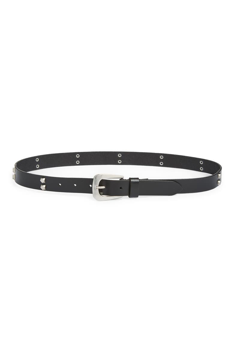 Hexagon Studded Leather Belt, Main, color, BLACK / ANTIQUE NICKEL 016