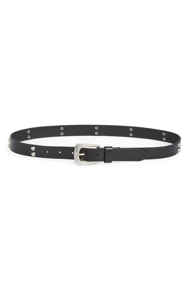 AllSaints Hexagon Studded Leather Belt, Main, color, Black / Antique Nickel 016