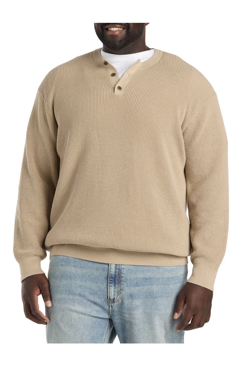 Big & Tall Henley Waffle-Knit Sweater, Alternate, color, HUMMUS