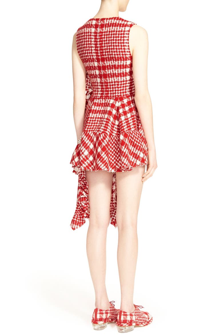 Plaid Tweed Drop Hem Dress, Alternate, color, RED