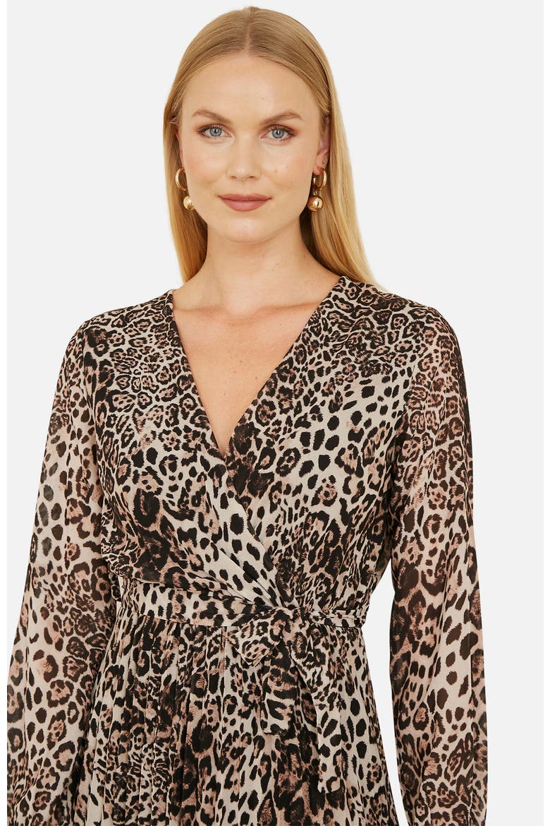 Leopard Print Long Sleeve Midi Dress, Alternate, color, Leopard