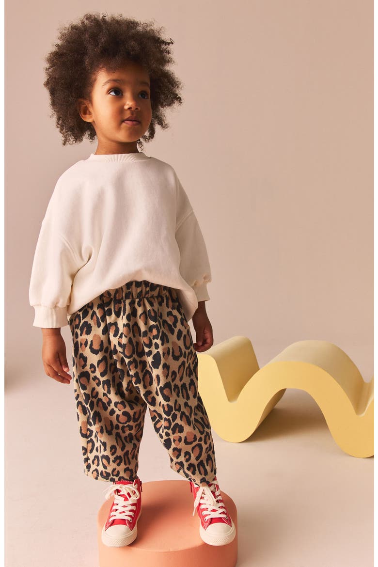 Kids' Leopard Print Barrel Pants, Alternate, color, BROWN MULTI
