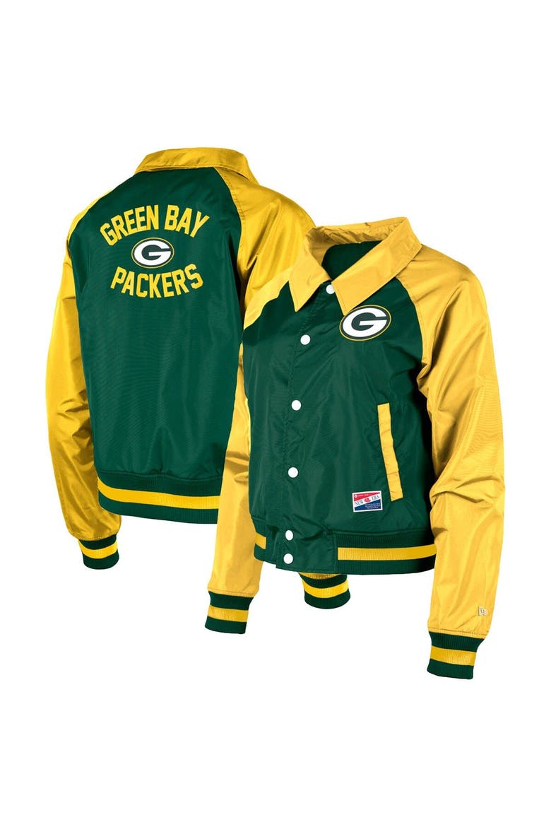 Women's New Era Green Green Bay Packers Coaches Raglan Full-Snap Jacket, Main, color, Green