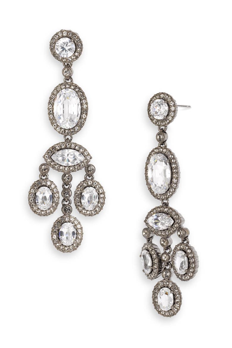 Framed Cubic Zirconia Chandelier Earrings, Main, color, HEMATITE