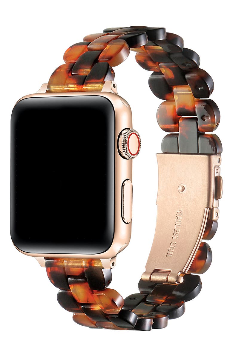 Posh Tech Elle Resin Link Apple Watchband, Alternate, color, Chocolate Tortoise