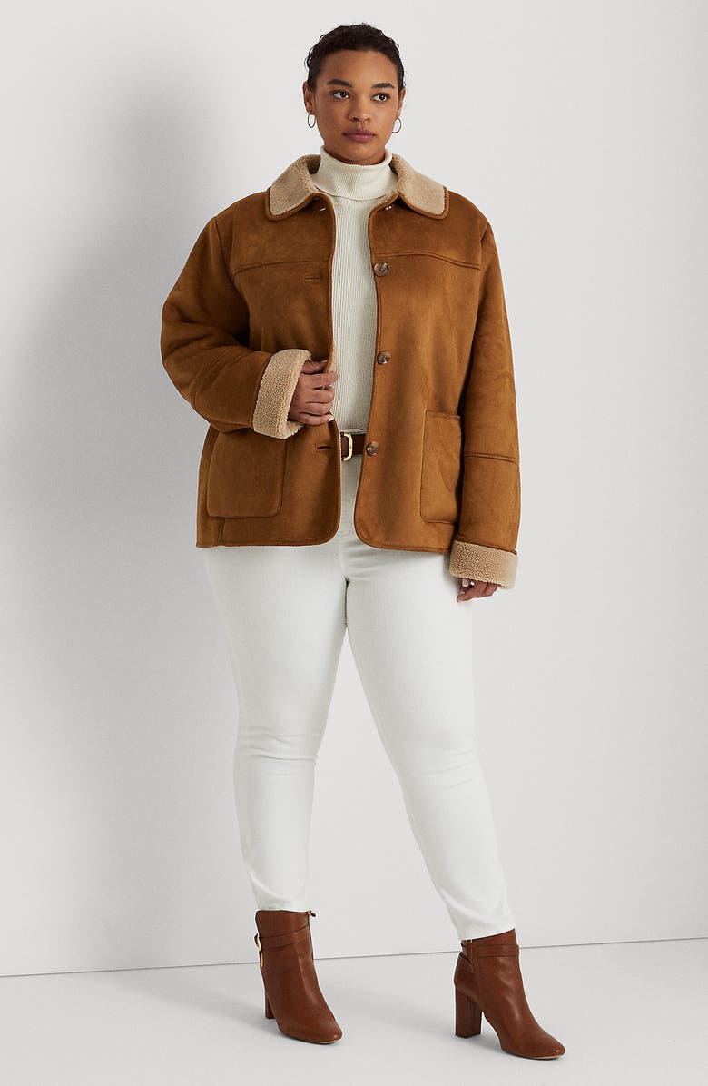 Lauren Ralph Lauren Faux Suede Jacket with Faux Shearling Trim, Alternate, color,
