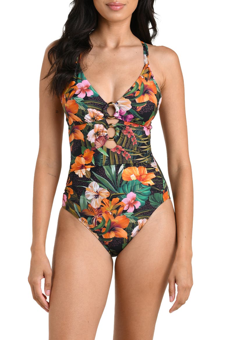 Tropical Hideaway Underwire One-Piece Swimsuit, Main, color, ORANGE MULTI