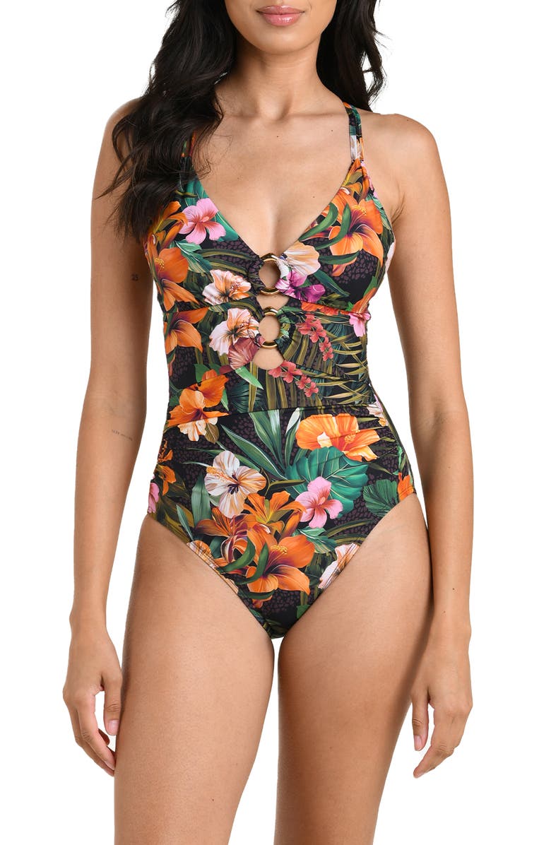 La Blanca Tropical Hideaway Underwire One-Piece Swimsuit, Main, color, Orange Multi