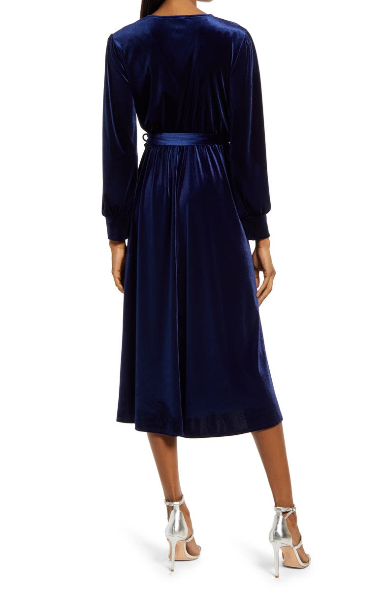 Fraiche by J Faux Wrap Long Sleeve Velvet Midi Dress, Alternate, color, 