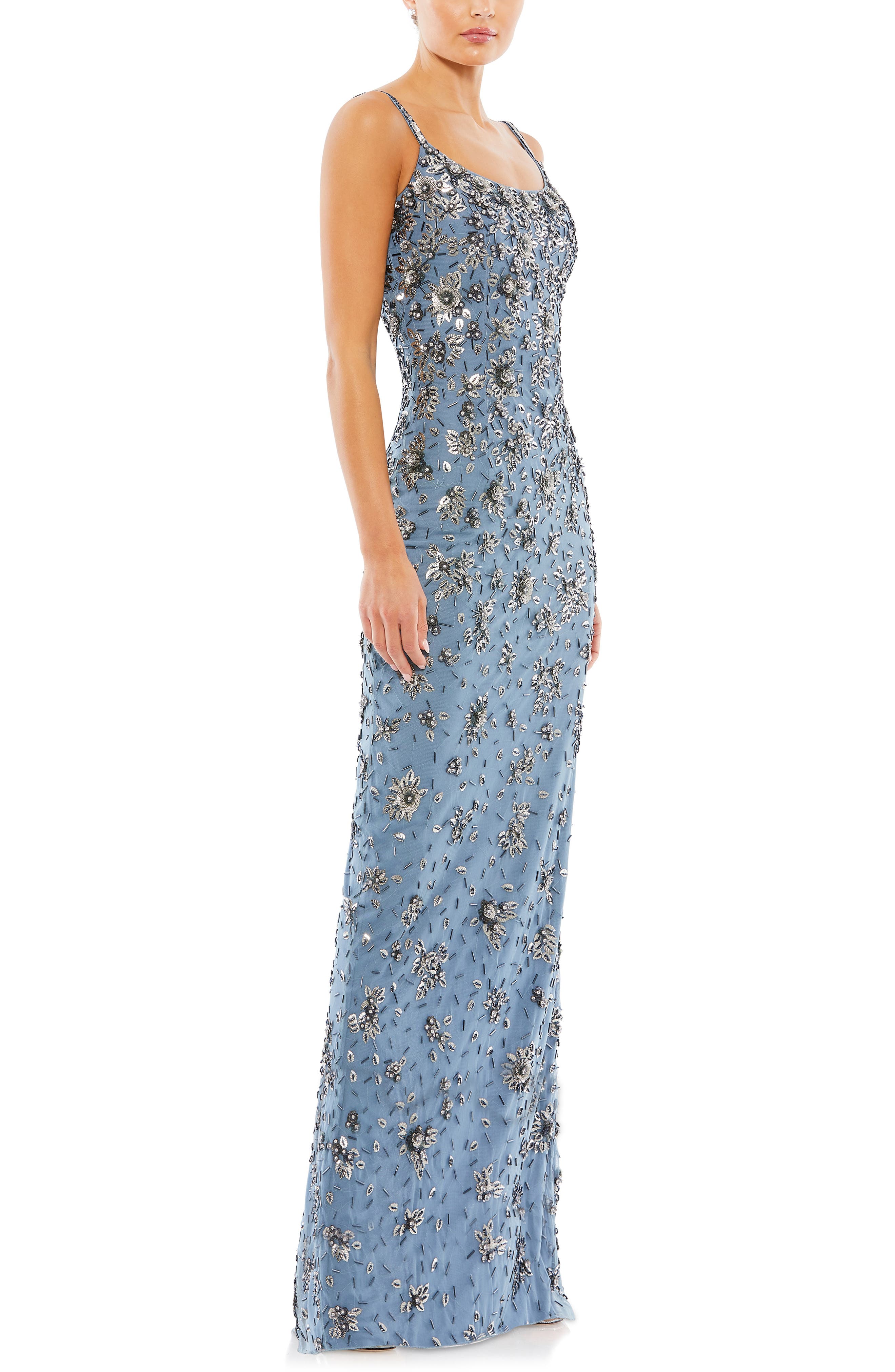 mac duggal scoop-neck floral beaded mesh midi dress Mac Duggal Floral Beaded Mesh Midi Dress - Multicolor