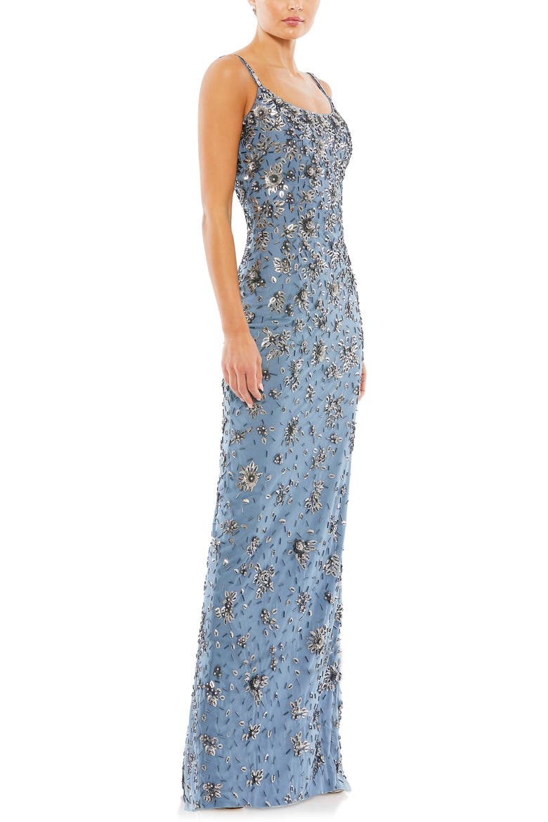 Floral Embellished Scoop Neck Evening Gown, Alternate, color, SLATE GREY