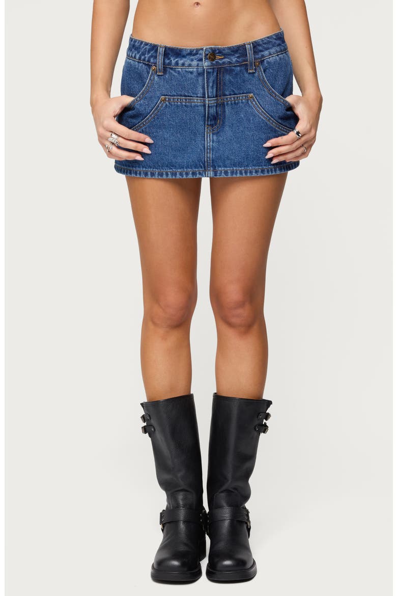 Stitched Up Denim Mini Skort, Main, color, BLUE-WASHED