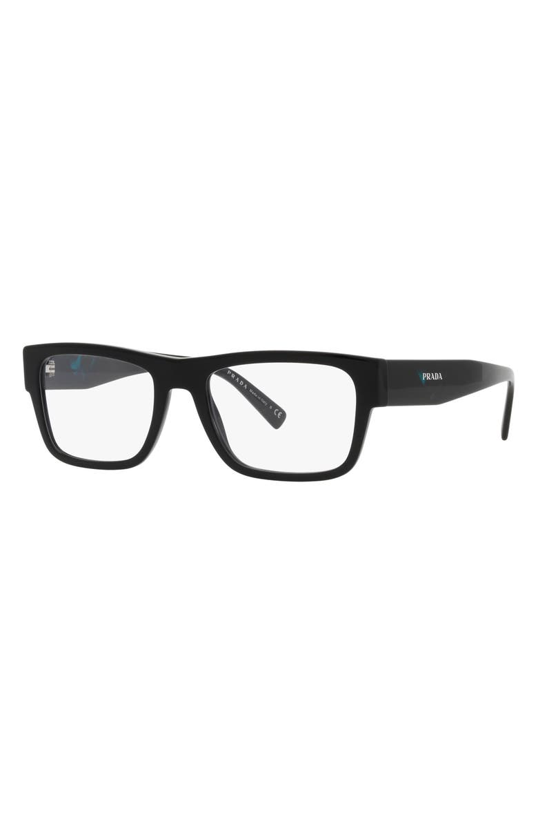Prada 54mm Rectangular Optical Glasses, Alternate, color, Black