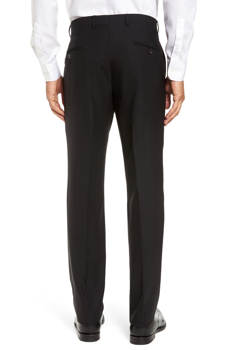Jefferson Trim Fit Flat Front Wool Dress Pants, Alternate, color, BLACK