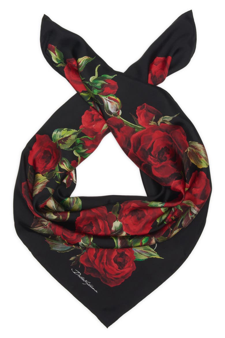 Roses Silk Scarf, Alternate, color, HN5HM ROSE ROSSE FDO.NERO