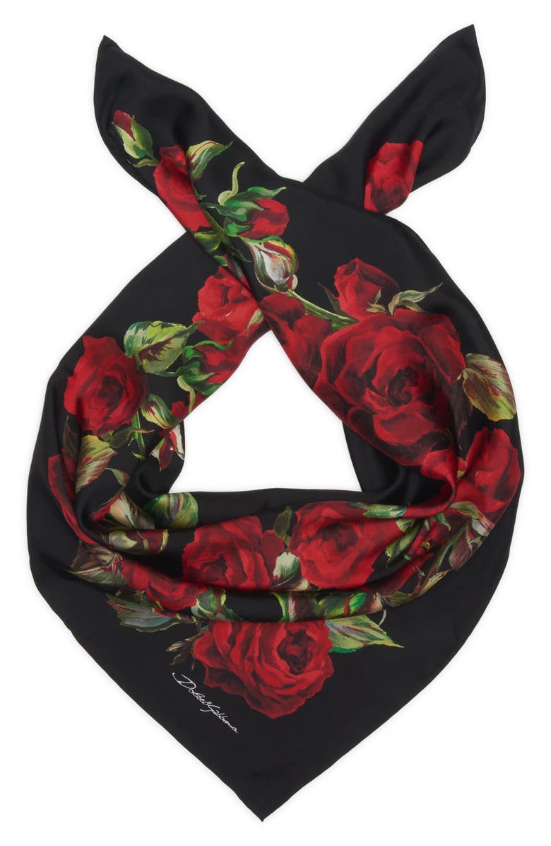 Dolce&Gabbana Roses Silk Scarf, Alternate, color, 