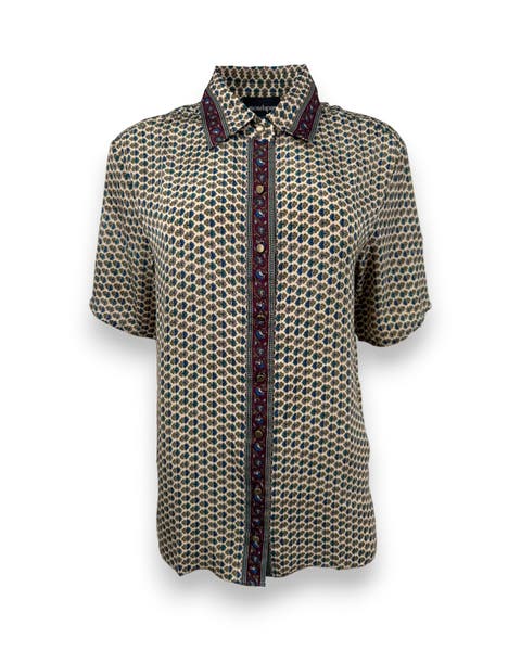 Embossed Botanical Short Sleeve Crepe Shirt