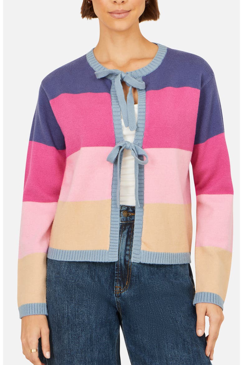 Block Stripe Tie Front Cardigan, Alternate, color, Multi
