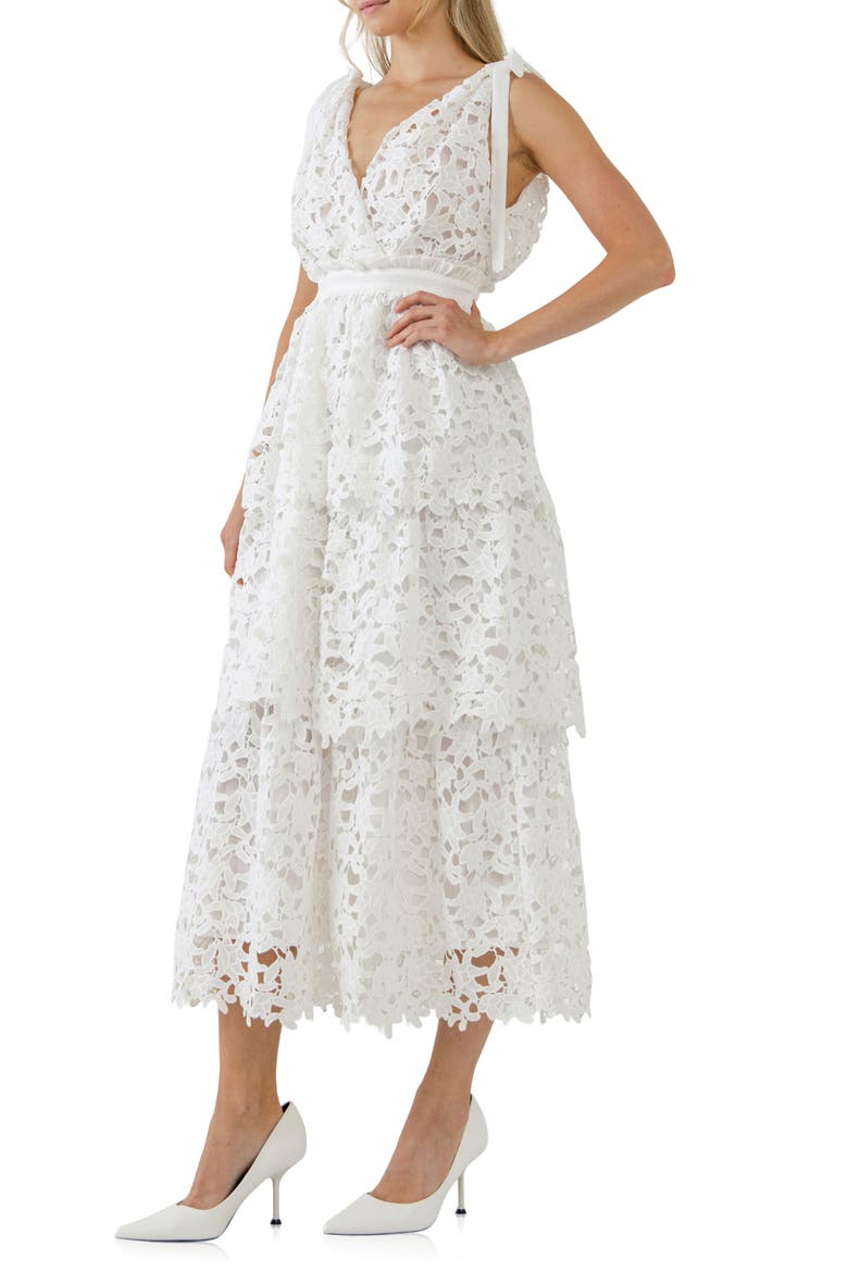 Floral Lace Tiered Dress, Alternate, color, WHITE