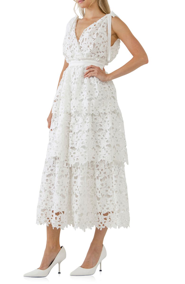 Endless Rose Floral Lace Tiered Dress, Alternate, color, White