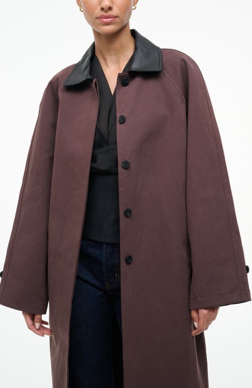 Staud Jonah Leather Collar Coat In Brown