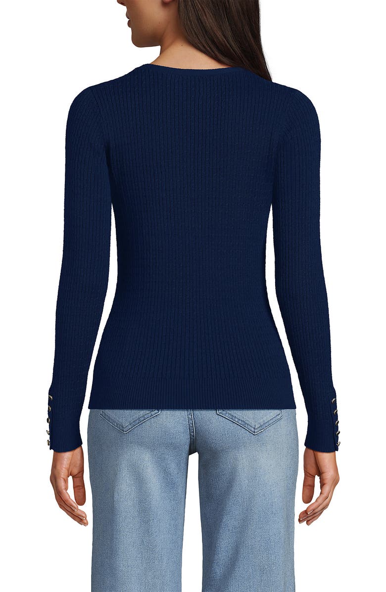 Lands' End Fine Gauge Cotton Baby Cable Vneck Sweater, Alternate, color, 