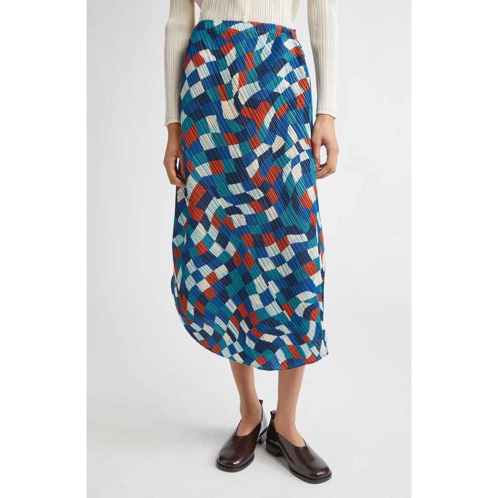 Issey Miyake Pleats Please  Dancing Square Pleated Midi Skirt In Blue