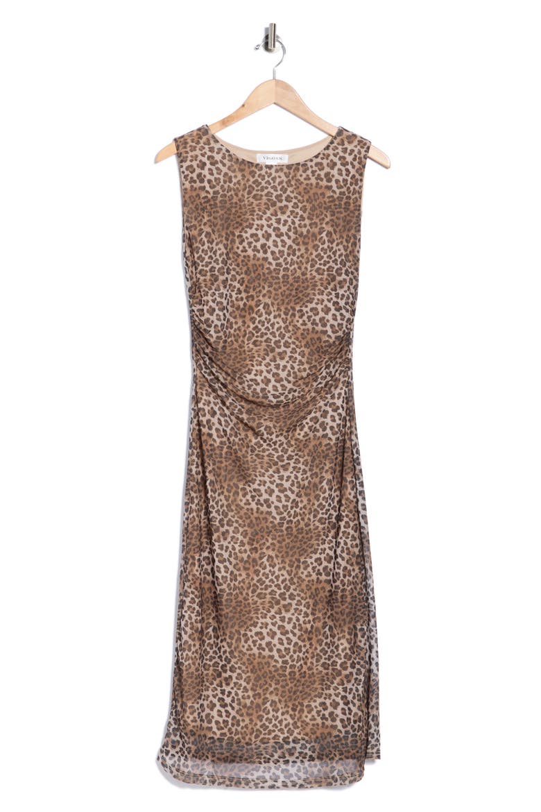 Mesh Column Midi Dress, Alternate, color, BROWN CHEETAH
