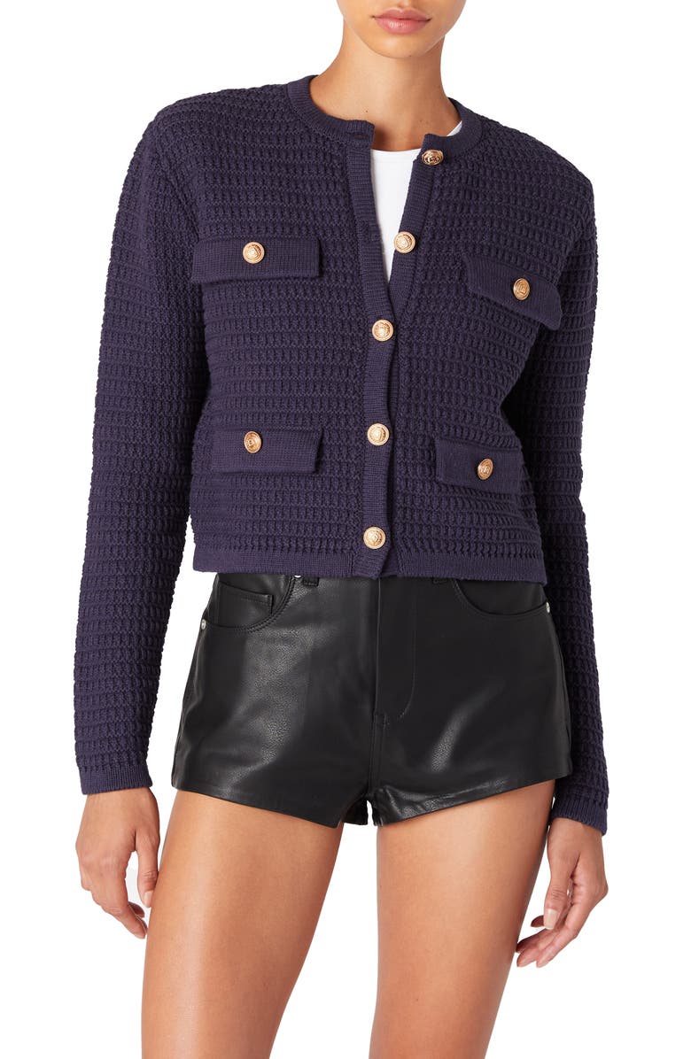 BLANKNYC Crop Sweater Jacket, Main, color, Blue