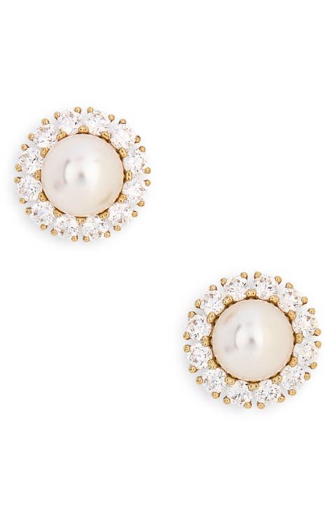 Chiara Faux Pearl & Cubic Zirconia Halo Stud Earrings