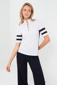 Anatomie Serena Sport Striped Zip-Up Short Sleeve Top