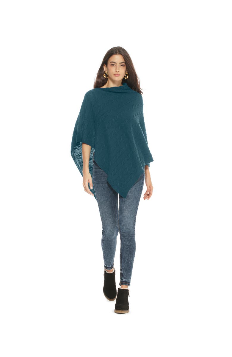 Monticelli Cashmere Pure Cashmere Textured Knit Poncho, Alternate, color, Forest Green