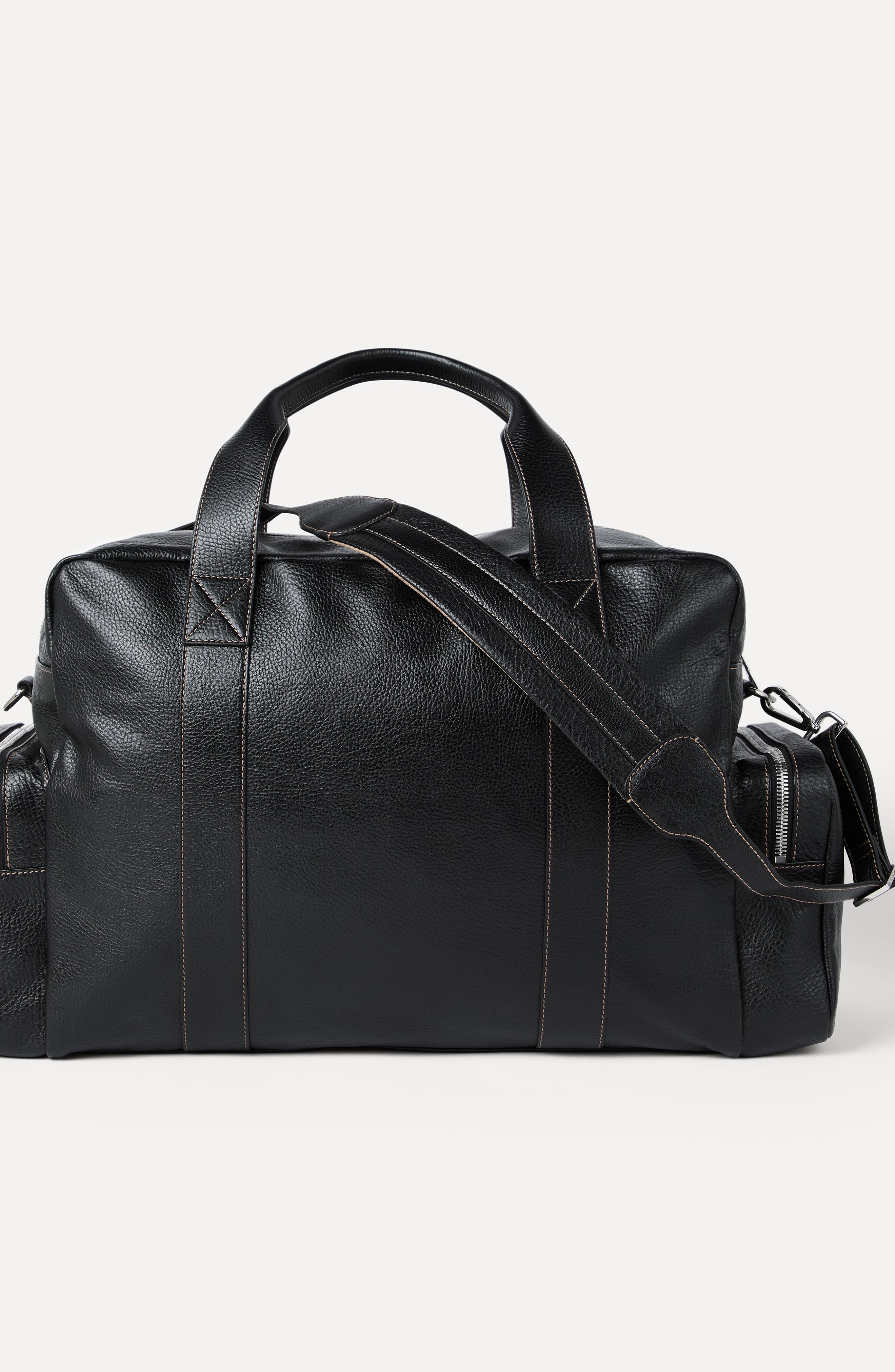 Brunello Cucinelli Grained calfskin leisure bag, Alternate, color, Black