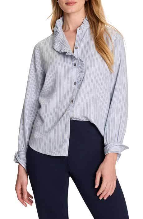 Ruffle Neck Stripe Shirt