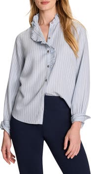 NIC+ZOE Ruffle Neck Stripe Shirt