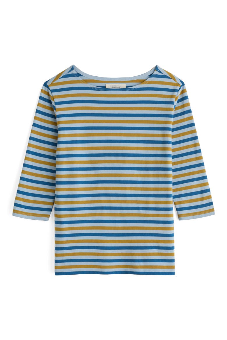 Sailor Stripe Three Quarter Sleeve Organic Cotton T-Shirt, Alternate, color, DUET MINI CORNISH PEAR
