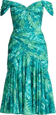 Tadashi Shoji Floral Off the Shoulder Cocktail Midi Dress