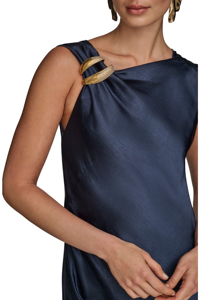 Asymmetric Cowl Back Satin Gown, Alternate, color, NIGHTFALL